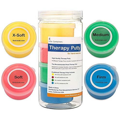 FlintRehab Masa Terapéutica (Pack de 4, 85 g Cada Una) – Ideal para la Rehabilitación de Mano – Masilla Terapéutica tipo Fidget Toy – Juguetes Antiestrés y de Rehabilitación